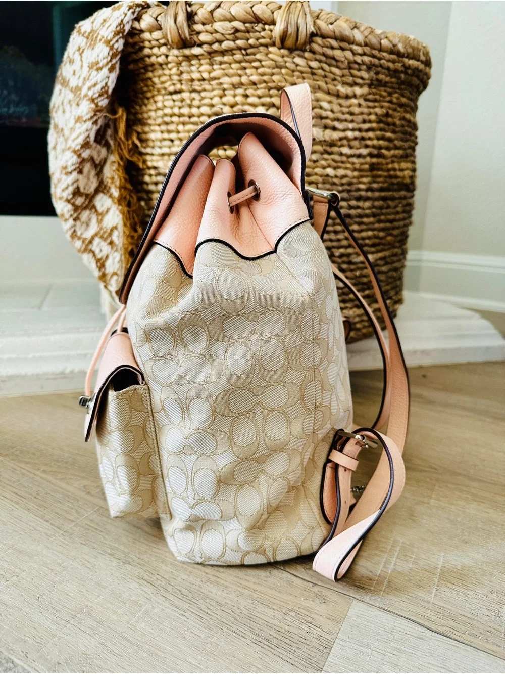 Coach Billie Pink/Blossom Leather & Signature Canvas Backpack